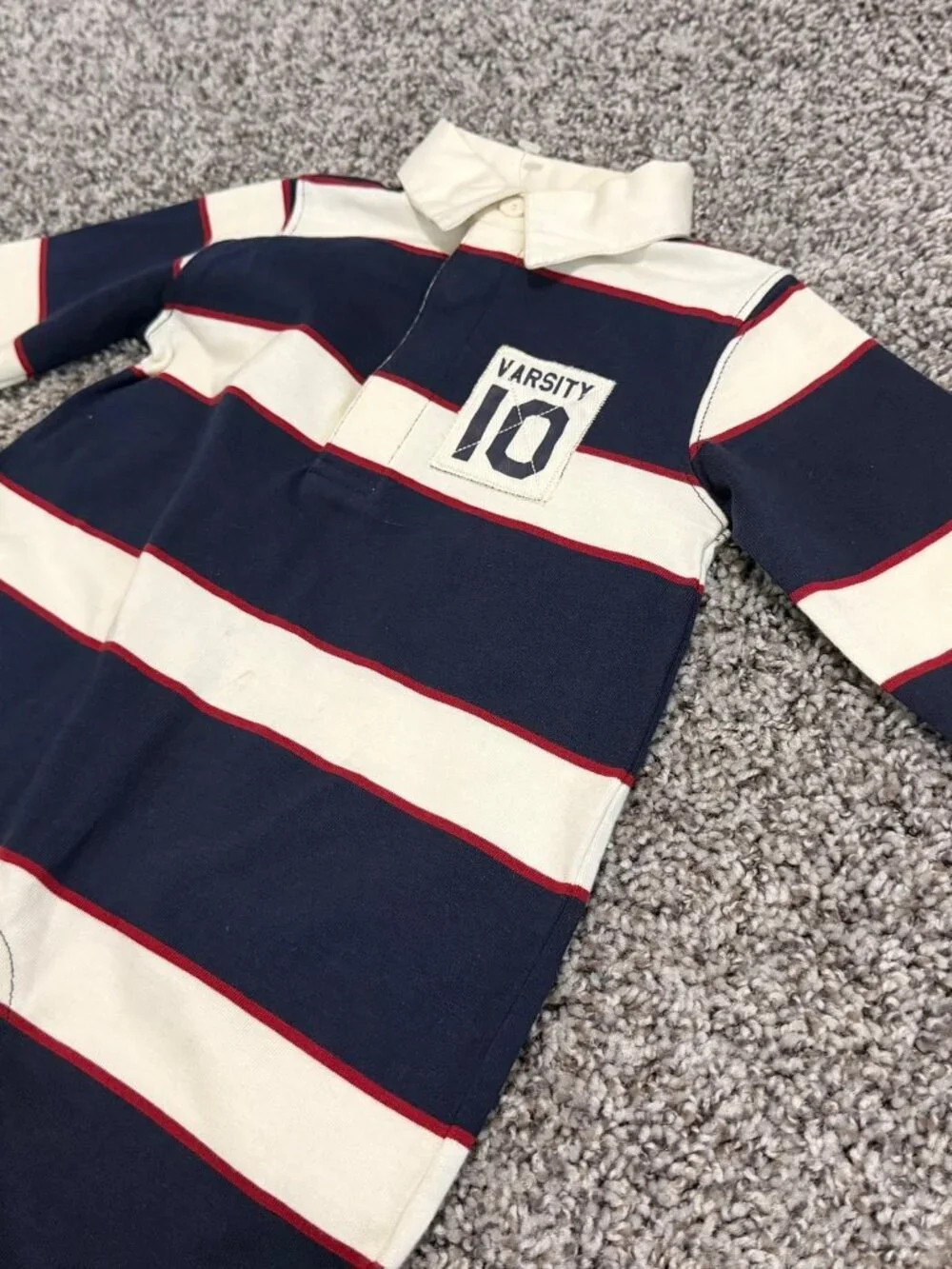 Miniwear Blue/White Striped Cotton Collared Polo One Piece Romper Boy's Size 12M